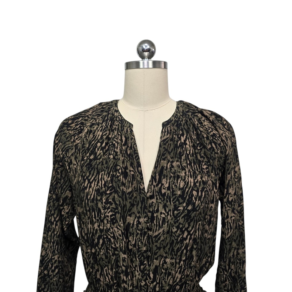 Rails Jasmine Olive Static Zebra Print Long Sleeve V Neck Mini Dress XS - Picture 9 of 9